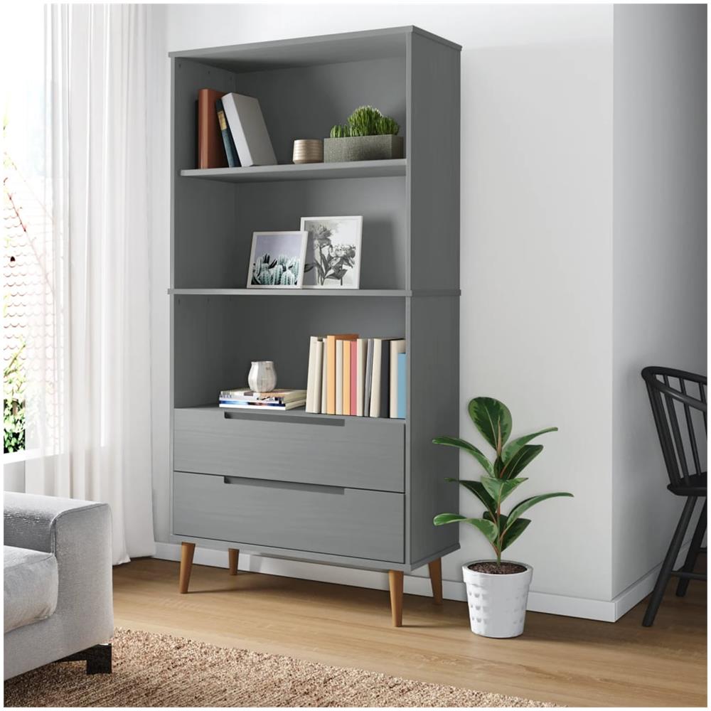 Libreria Grigia 85x35x170,5 Cm Legno Massello Di Pino - Foto 1