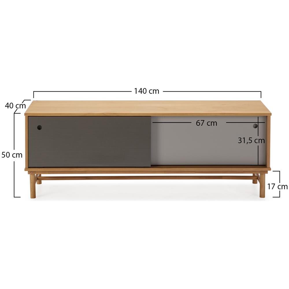 Mobile Tv Magnus 2 Ante Scorrevoli Colore Grigio, Legno Massello, 140 Cm (larghezza) 40 Cm (profondità) 50 Cm (altezza) - Foto 3