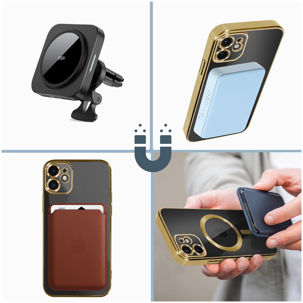 Cover Magsafe Per Iphone 11 Silicone Protezione Fotocamera Bordo Cromato Oro - Foto 2