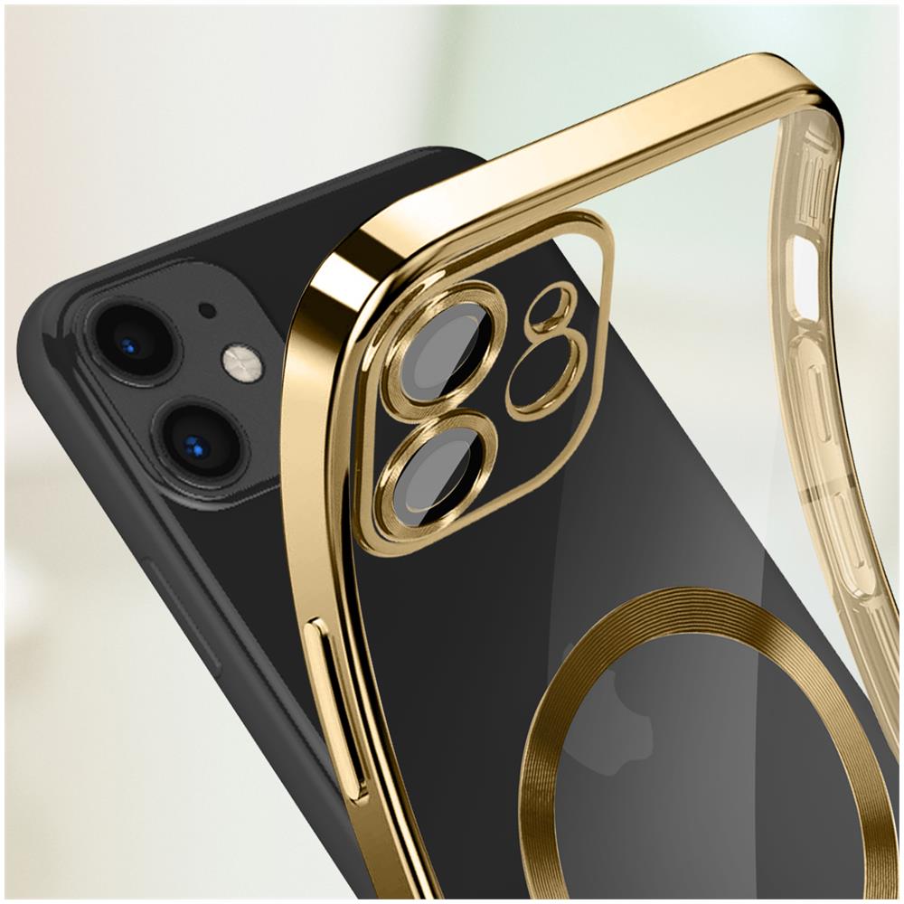 Cover Magsafe Per Iphone 11 Silicone Protezione Fotocamera Bordo Cromato Oro - Foto 5