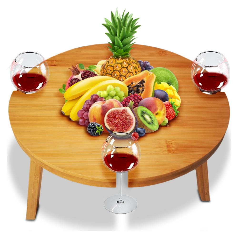 Tavolino Vassoio Aperitivo In Bambù Da Esterno Gambe Pieghevoli 4 Portabicchieri - Foto 1
