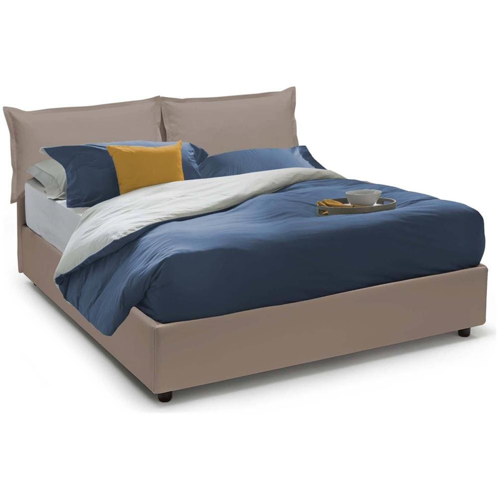 Letto Matrimoniale Nora, Letto Contenitore Con Rivestimento In Ecopelle, 100% Made In Italy, Apertura Frontale, Con Materasso Cm 160x190 Incluso, Tortora - Foto 1