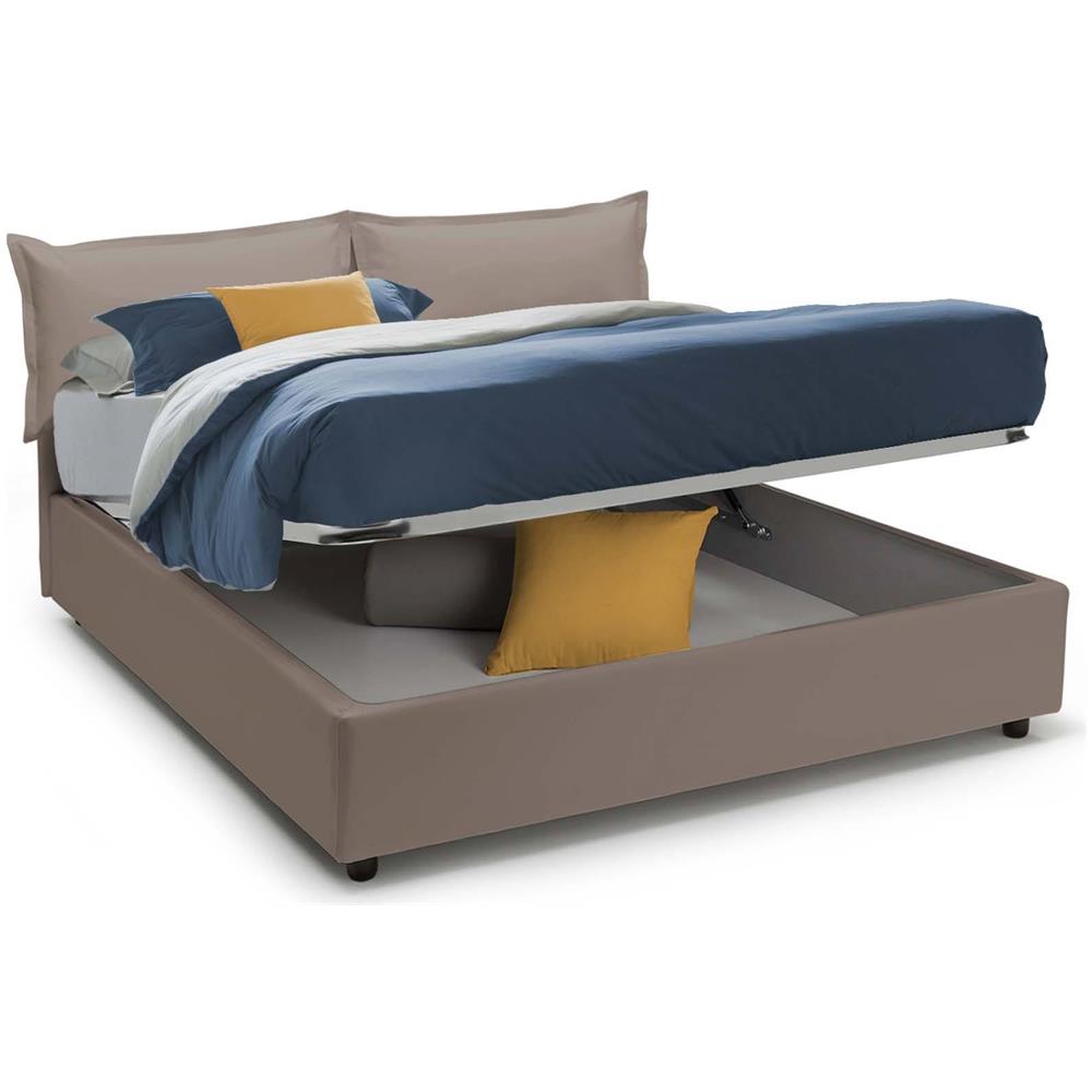 Letto Matrimoniale Nora, Letto Contenitore Con Rivestimento In Ecopelle, 100% Made In Italy, Apertura Frontale, Con Materasso Cm 160x190 Incluso, Tortora - Foto 2