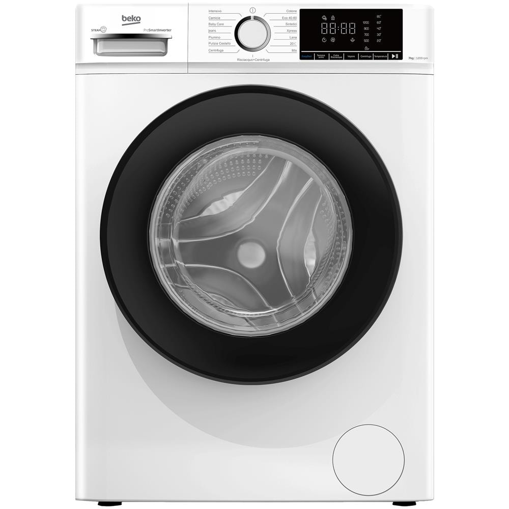 b100 BMX7126DB 7kg classe A bianco, inverter 1200 giri, display XL, oblò nero, funzione vapore - Foto 1