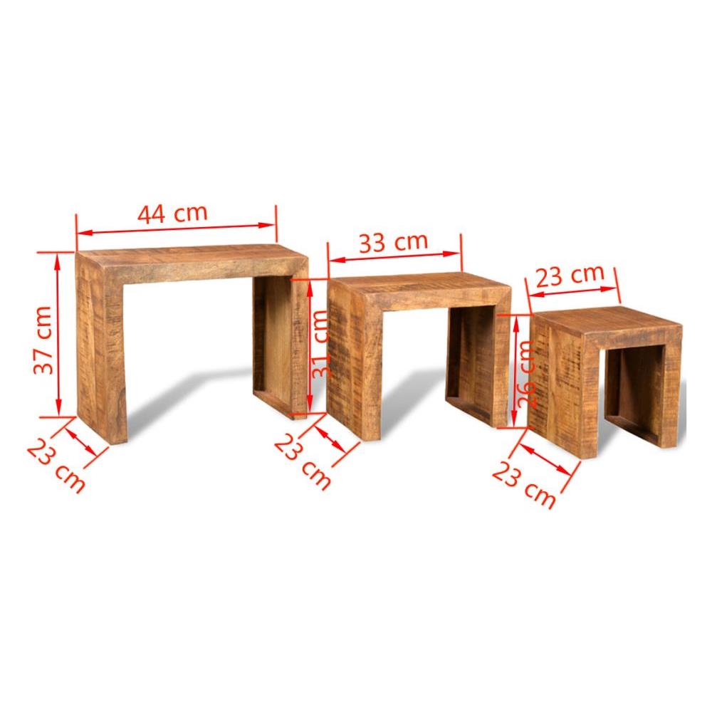 Antico Mango Legno Set 3 Tavolini Impilabili - Foto 15