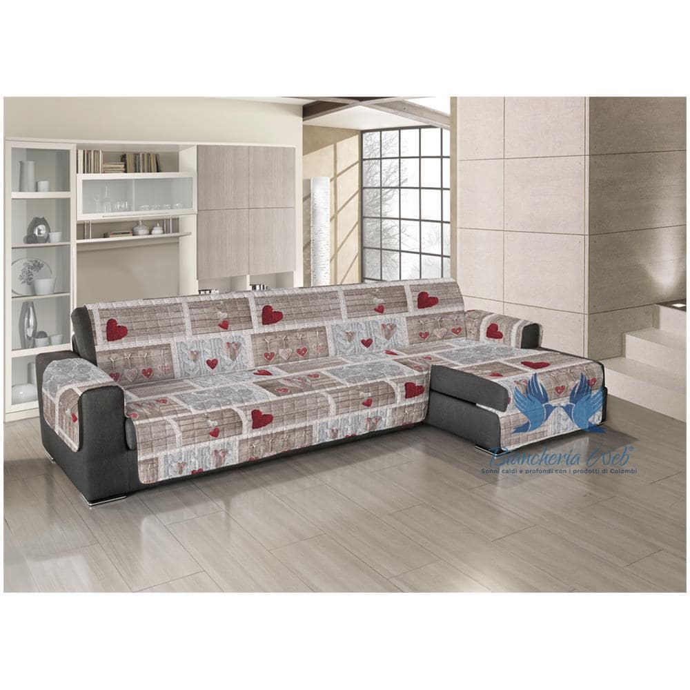 Copridivano Trapuntato Per Divani Con Penisola Disegno Shabby Love 280-285 Cm Rosso - Foto 1