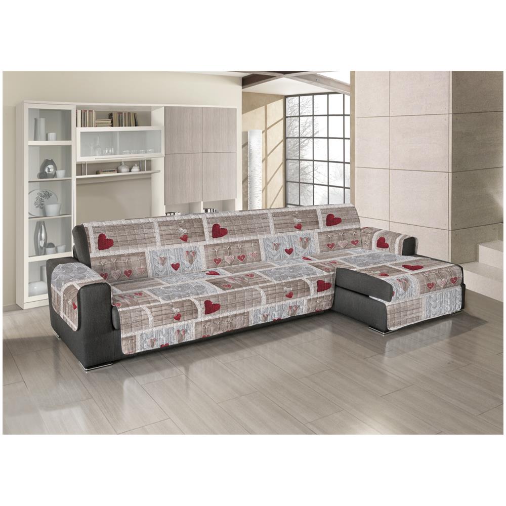 Copridivano Trapuntato Per Divani Con Penisola Disegno Shabby Love 280-285 Cm Rosso - Foto 8