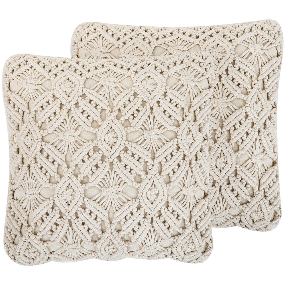 Set Di 2 Cuscini In Cotone Macramè Beige Chiaro 45 X 45 Cm Esenkoy - Foto 1