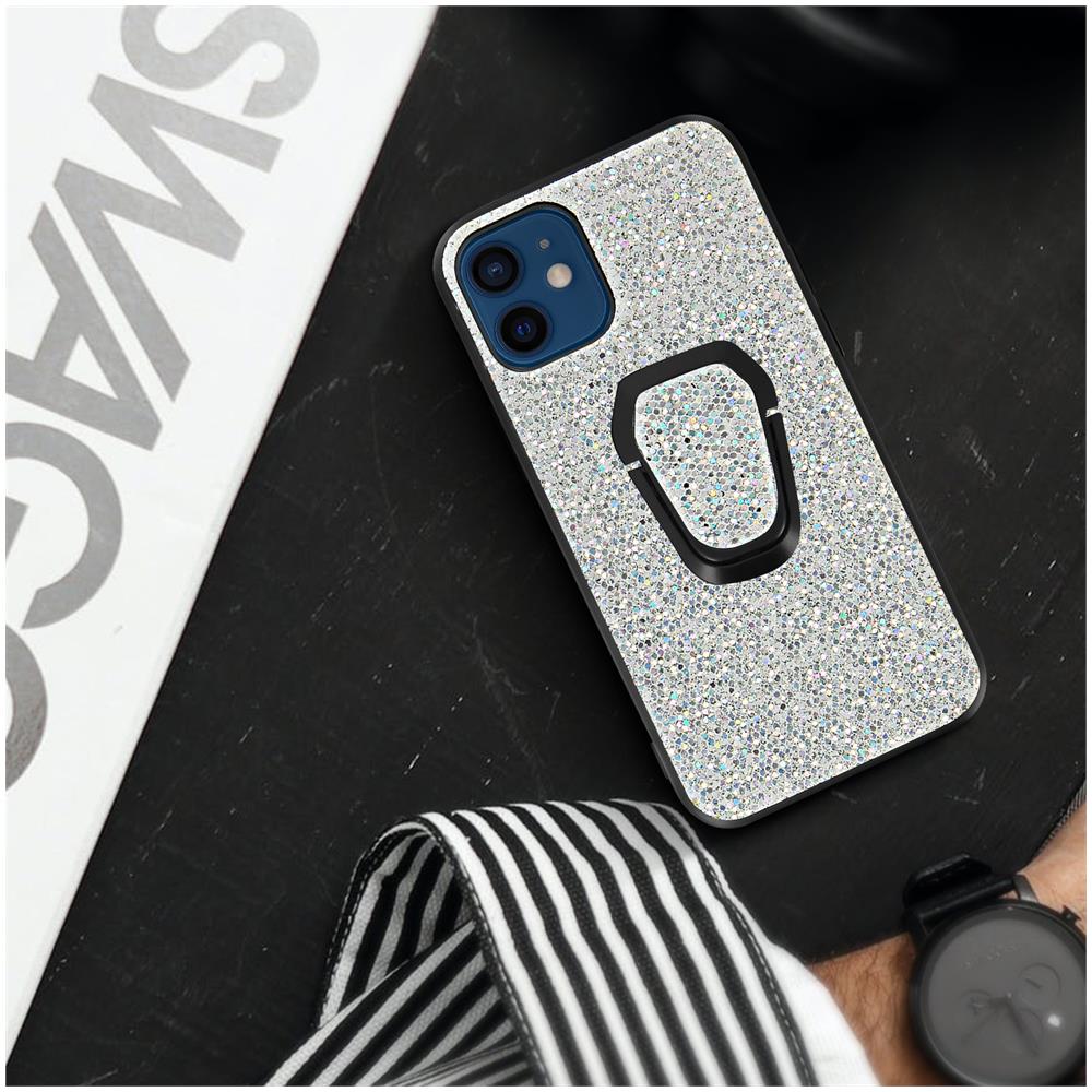 Cover Iphone 12 Mini In Similpelle Anello In Metallo Antiurto Glitter - Foto 2