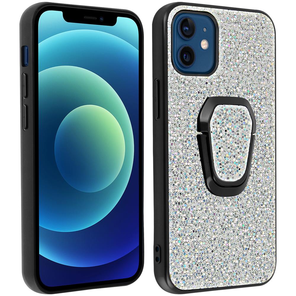 Cover Iphone 12 Mini In Similpelle Anello In Metallo Antiurto Glitter - Foto 1