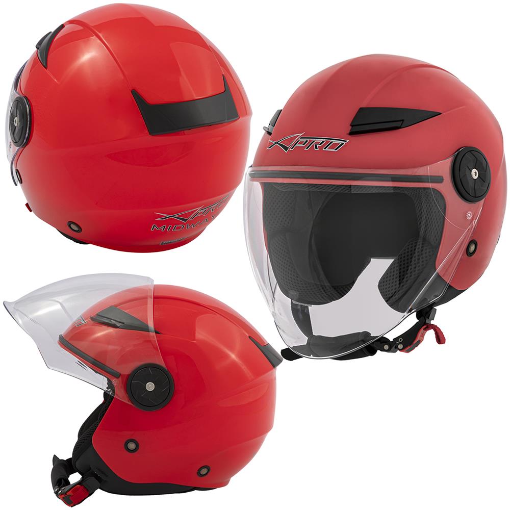 Jet Casco Moto Doppia Visiera City Certificato Ece 22-05 Scooter Rosso S - Foto 10