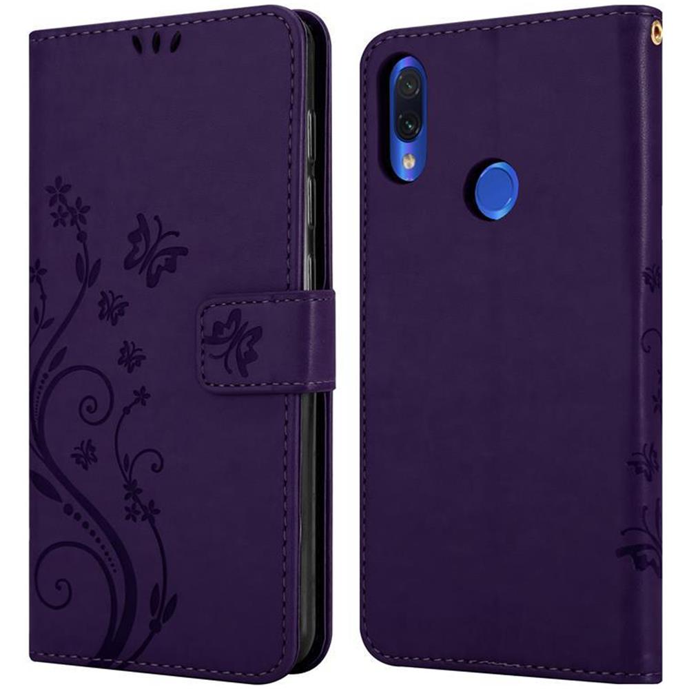 Custodia Compatibile Con Xiaomi Redmi Note 7 In Lilla Scuro Fiore - Coperchio Protettivo In Design Floreale Con Chiusura Magnetica, Funzione Stand E Slot Per Carte - Foto 8