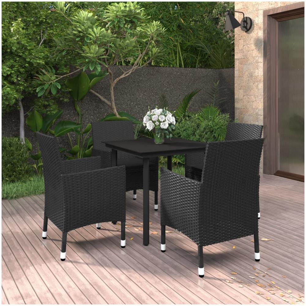 Set Da Pranzo Da Giardino 5 Pz Con Cuscini Polyrattan E Vetro - Foto 1