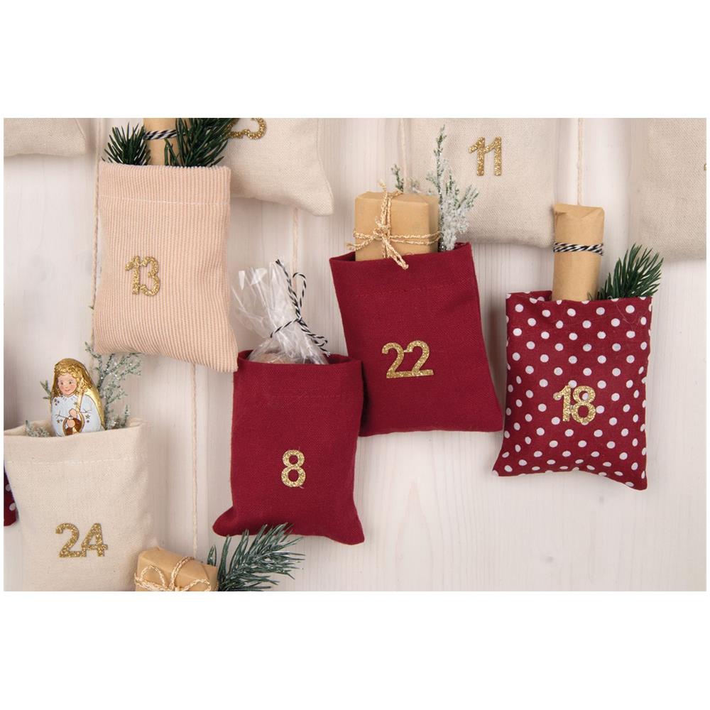 Calendario Dell'avvento Rosso Da Appendere - Numeri Da 1 A 24 - Borse, Filati E Decorazioni - Foto 2