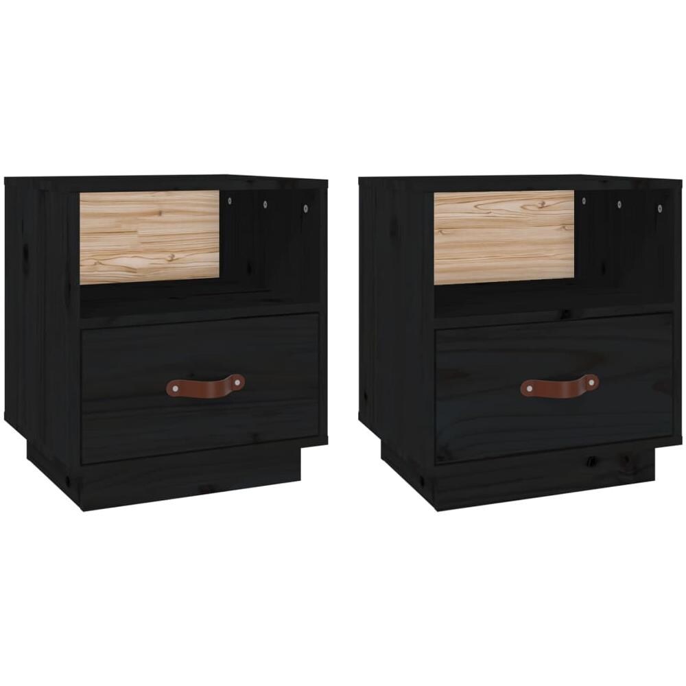 Comodini Neri 2 Pz 40x34x45 Cm In Legno Massello Di Pino - Foto 1