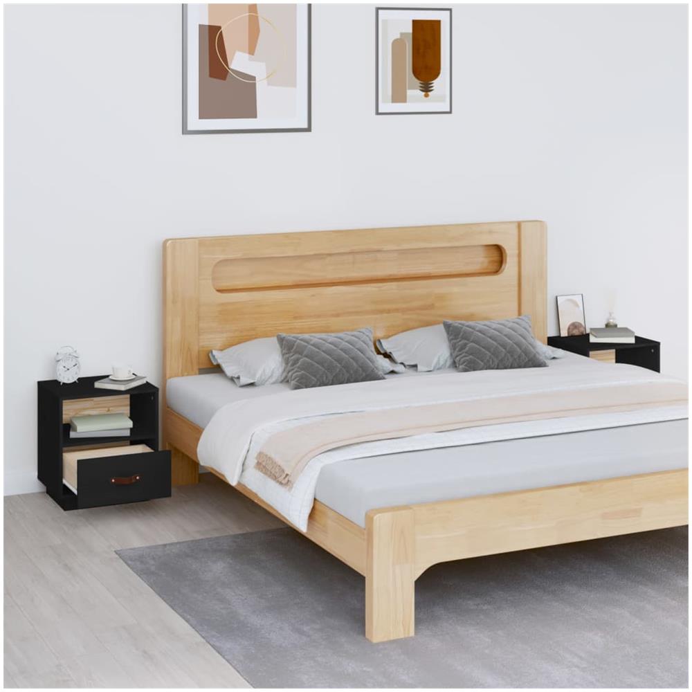 Comodini Neri 2 Pz 40x34x45 Cm In Legno Massello Di Pino - Foto 2
