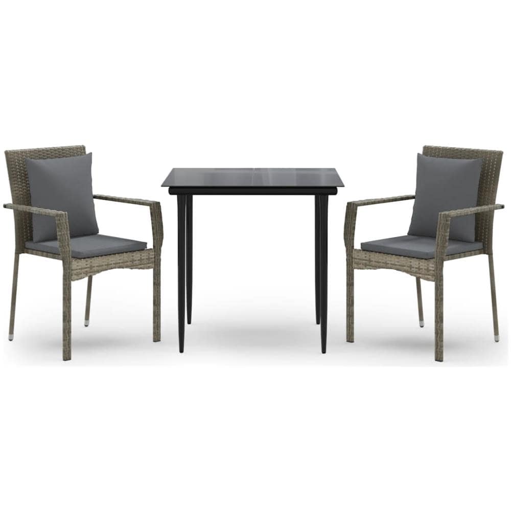 Set Salotto Giardino 3 Pz Con Cuscini Nero E Grigio Polyrattan - Foto 2
