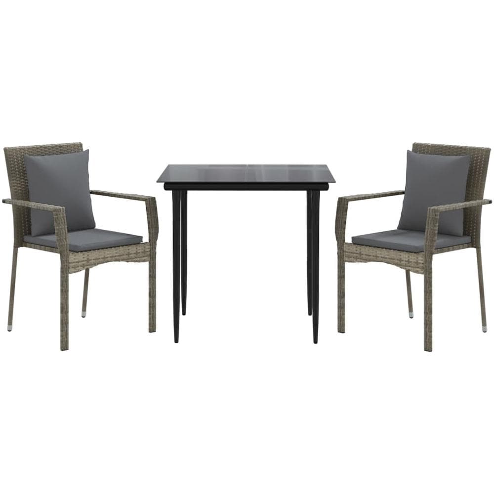 Set Salotto Giardino 3 Pz Con Cuscini Nero E Grigio Polyrattan - Foto 3