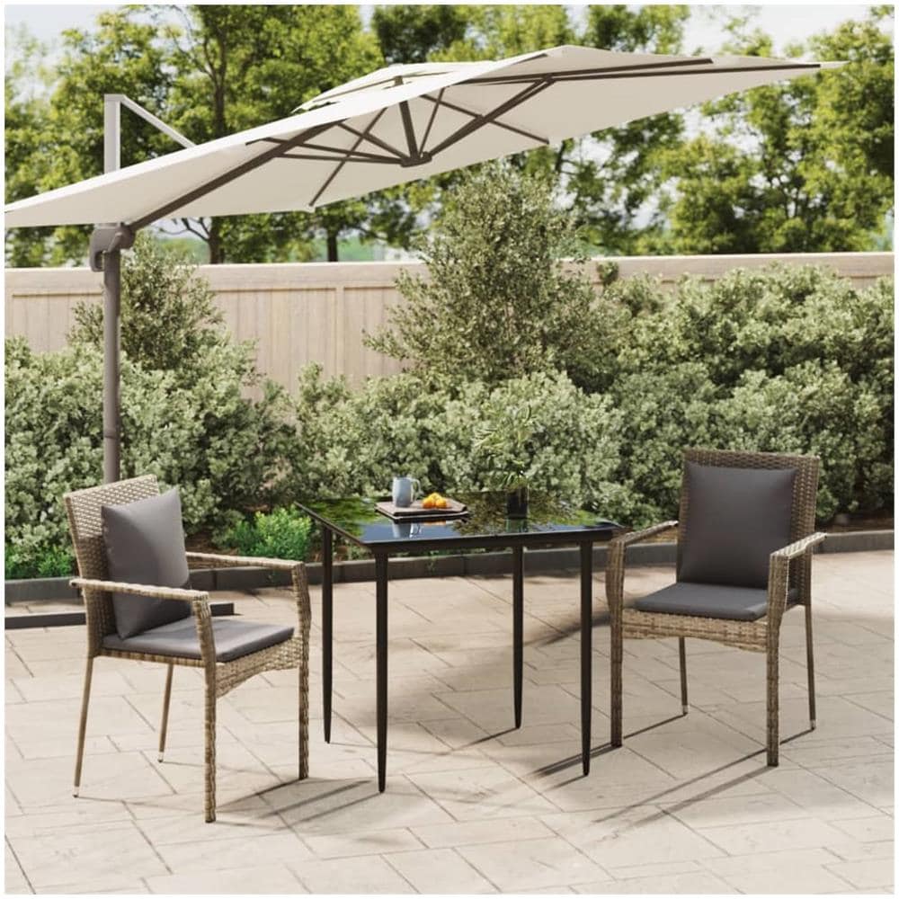 Set Salotto Giardino 3 Pz Con Cuscini Nero E Grigio Polyrattan - Foto 1
