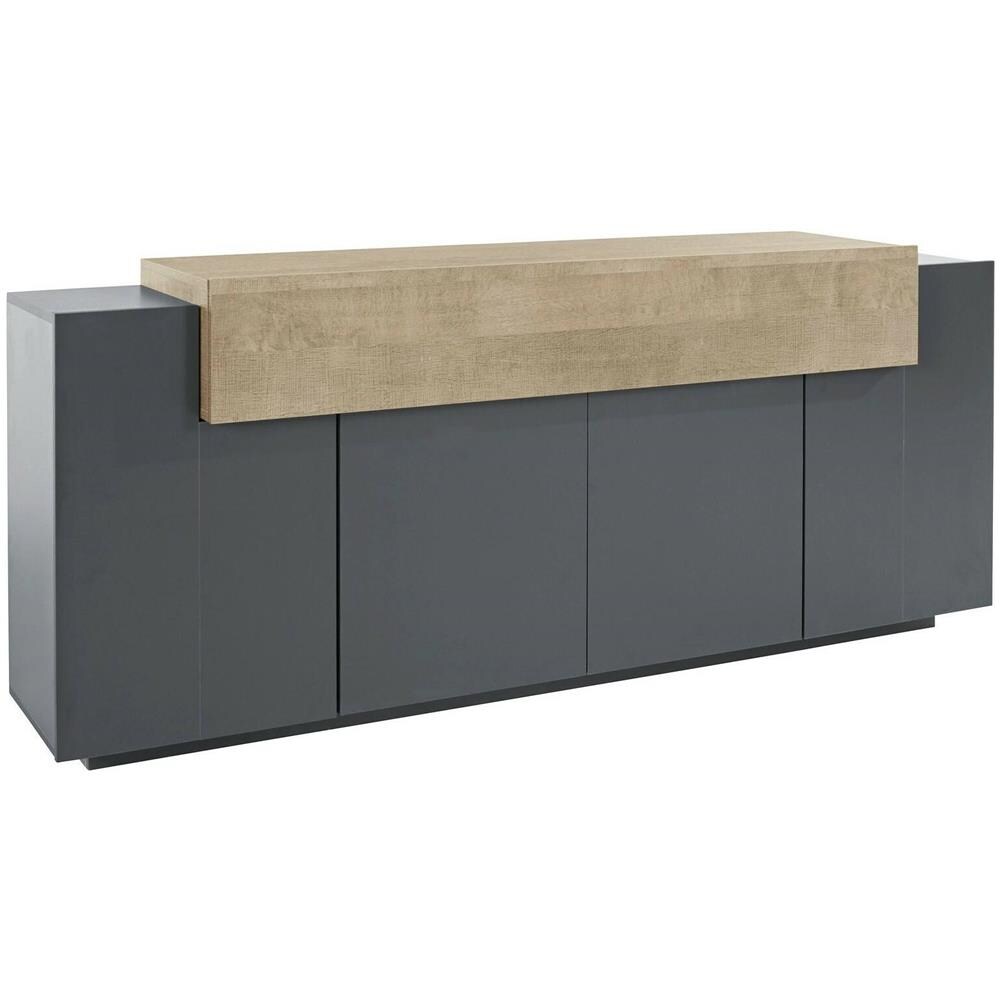 Credenza Loris, Madia Da Cucina A 4 Ante, Buffet Da Soggiorno, 100% Made In Italy, Cm 220x45h86, Antracite E Acero - Foto 2