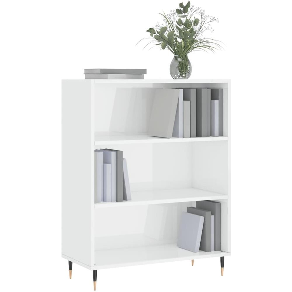 Libreria Bianco Lucido 69,5x32,5x90 Cm In Legno Multistrato - Foto 3