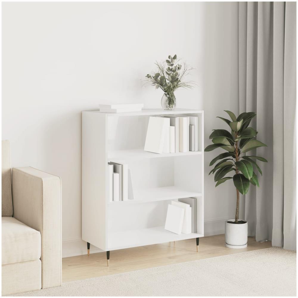 Libreria Bianco Lucido 69,5x32,5x90 Cm In Legno Multistrato - Foto 1