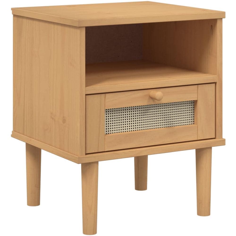 Comodino Senja Marrone Aspetto Rattan 40x35x48 Cm In Legno Pino - Foto 2