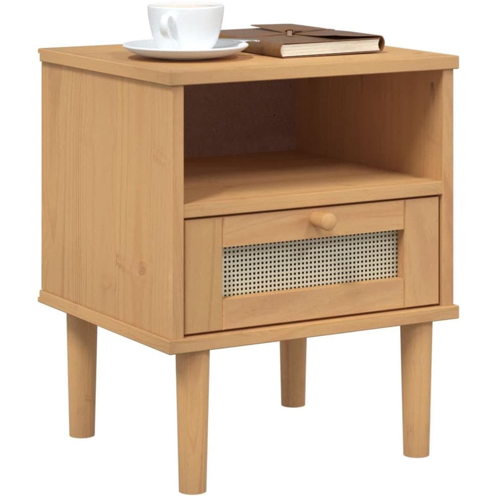 Comodino Senja Marrone Aspetto Rattan 40x35x48 Cm In Legno Pino - Foto 3