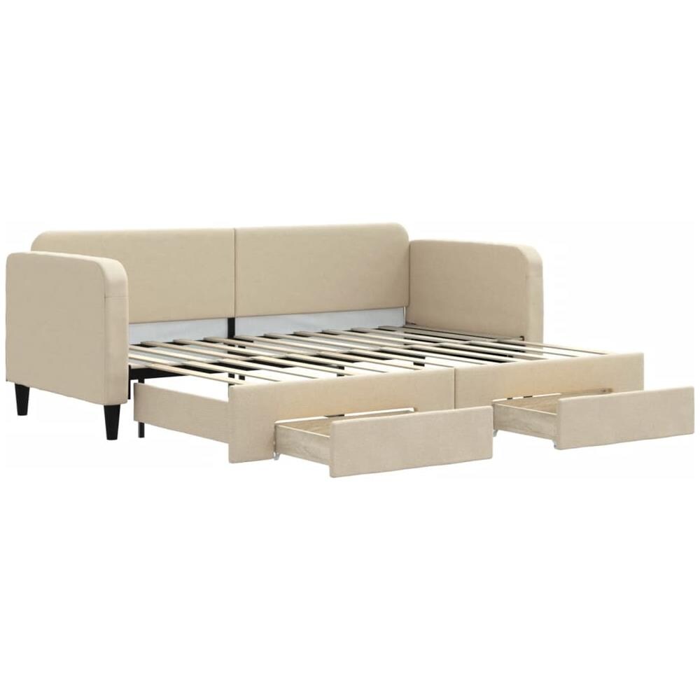 Divano Letto Estraibile Con Cassetti Crema 80x200 Cm In Tessuto - Foto 1