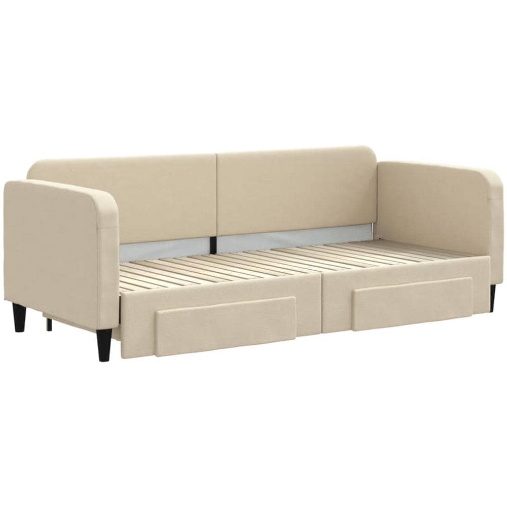 Divano Letto Estraibile Con Cassetti Crema 80x200 Cm In Tessuto - Foto 2