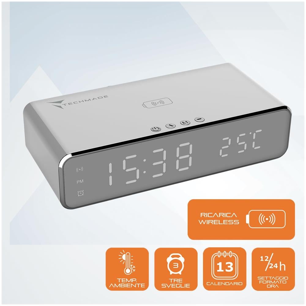 Sveglia con Ricarica Wireless Smartphone 15W Siver - Foto 2