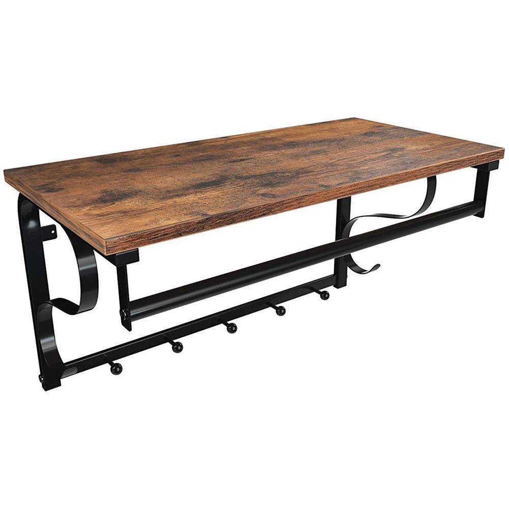 Mensola con appendini LCR11BX Mensola da parete con struttura in metallo marrone rustico - Foto 1