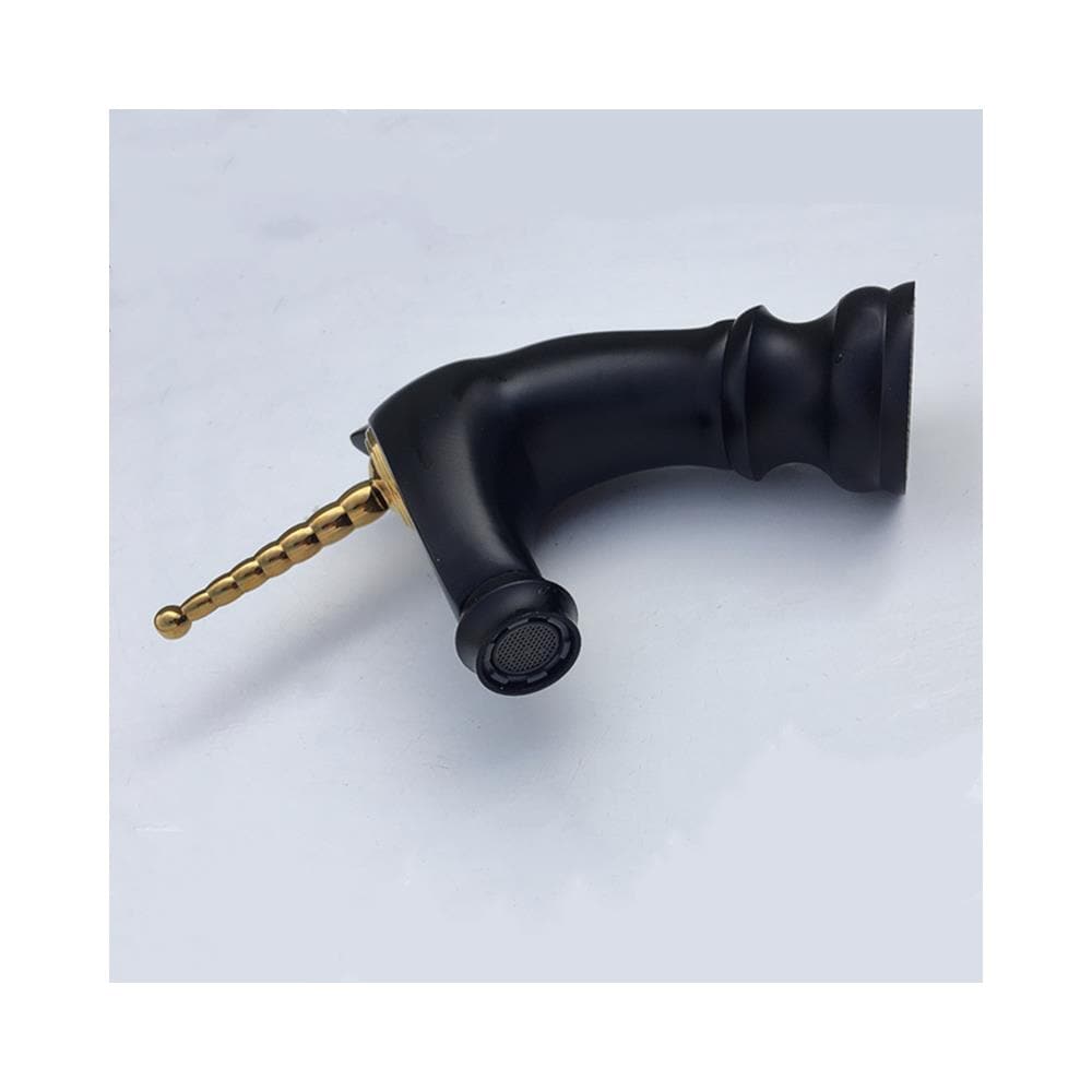 Rubinetto per lavabo da bagno, Blackswan, tipo M281 Unicorn, modello corto nero /oro, misura 20 cm - Foto 2