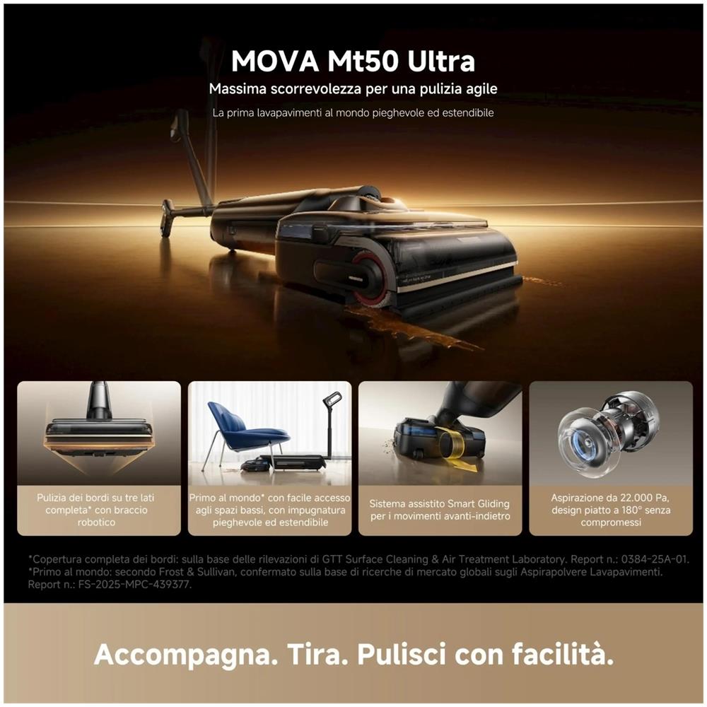 M50VIM ULTRA, ASPIRAPOLVERE LAVAPAVIMENTI SENZA FILO, Aspirazione 22.000 Pa, Impugnatura pieghevole ed estendibile, Tecnologia EdgeCoverage per angoli, Scivolamento avanti-indietro, Lavaggio spazzola a 100 °C e asciugatura in 5 min a 90 °C - Foto 6