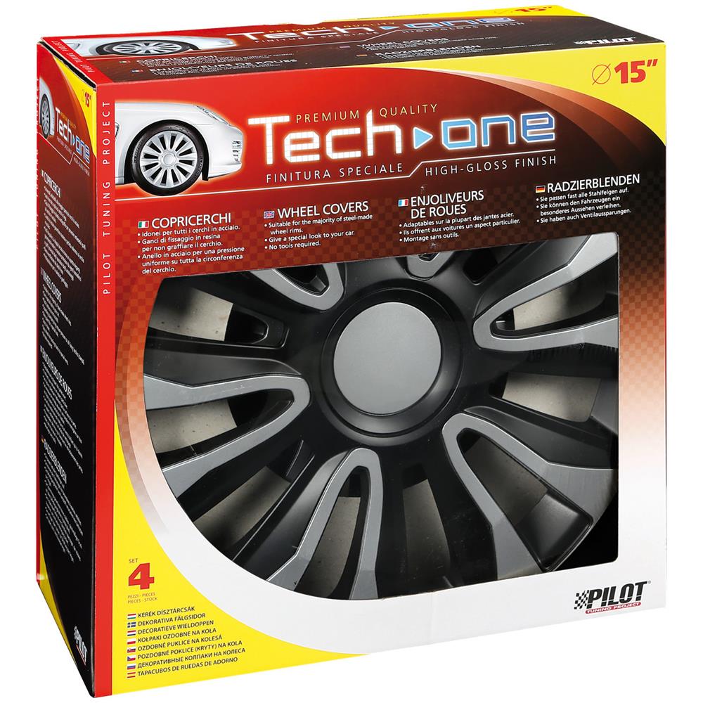 Copricerchi Auto Universali 15 Pollici Tech-one Avalone Silver Black 31622 - Foto 6