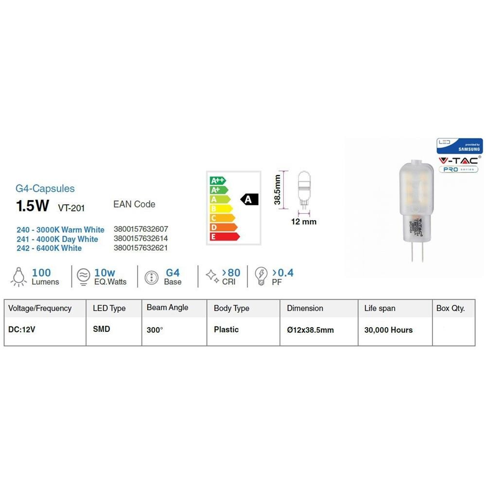 Lampadine Led G4 1,5w 12v Samsung Chip Bispina Luce Fredda 6400k Pro Vt-201 242 - Foto 2