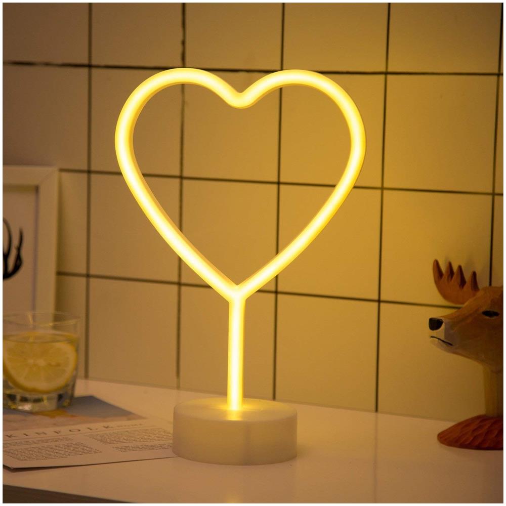 Takestop Lampada Luce Led Notturna Neon Cuore Lampada Decorazione Scrivania Comodino Cameretta Con Piedistallo Led Colore Casuale Eprice