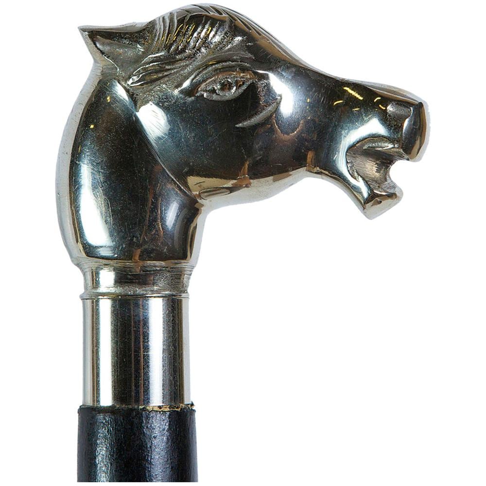 Bastone ""cavallo"" Nero Da Passeggio In Legno E Peltro - Foto 1