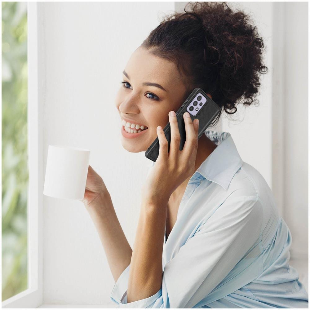 Cover Rigida Per Samsung Galaxy A72 Retro Tessuto Nera - Foto 5