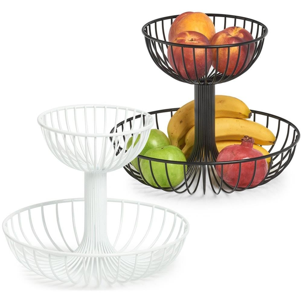 Cesto Di Frutta A 2 Livelli, Ø 32 X 26 Cm, Nero, - Foto 4
