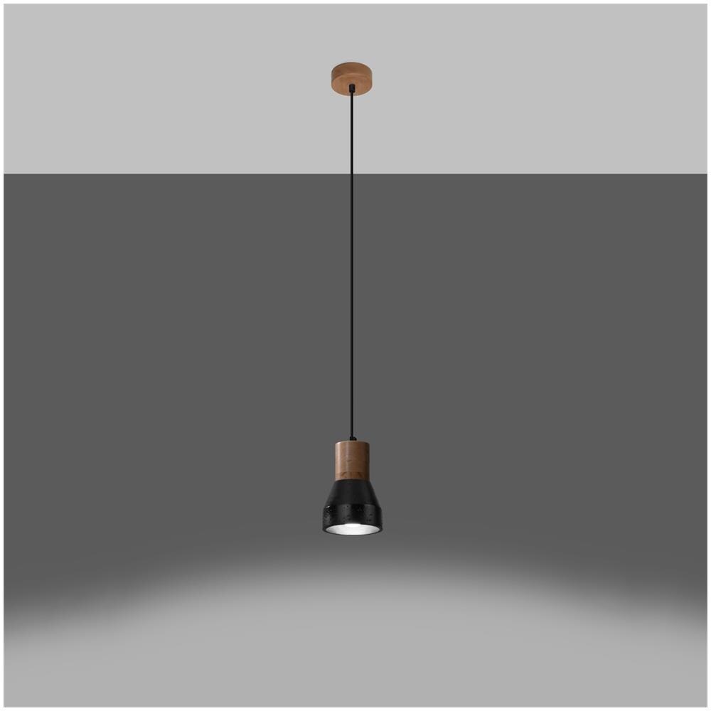 Lampada A Sospenzione In Cemento Qubic Sollux Nero 1200xø100 Mm Legno - Foto 11