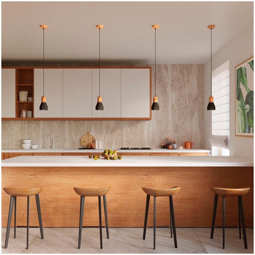 Lampada A Sospenzione In Cemento Qubic Sollux Nero 1200xø100 Mm Legno - Foto 1