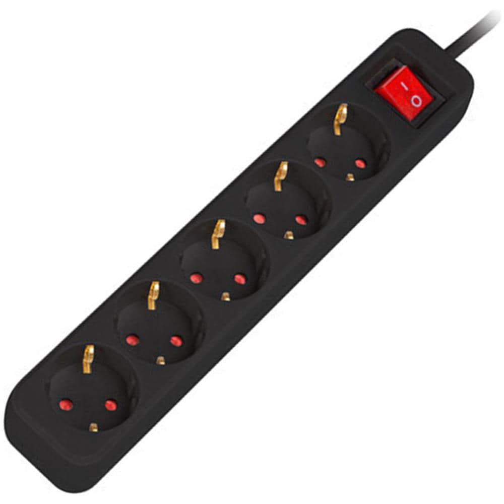 Ciabatta Con 5 Prese Schuko Con Interruttore, Colore Nero 3m - Foto 1