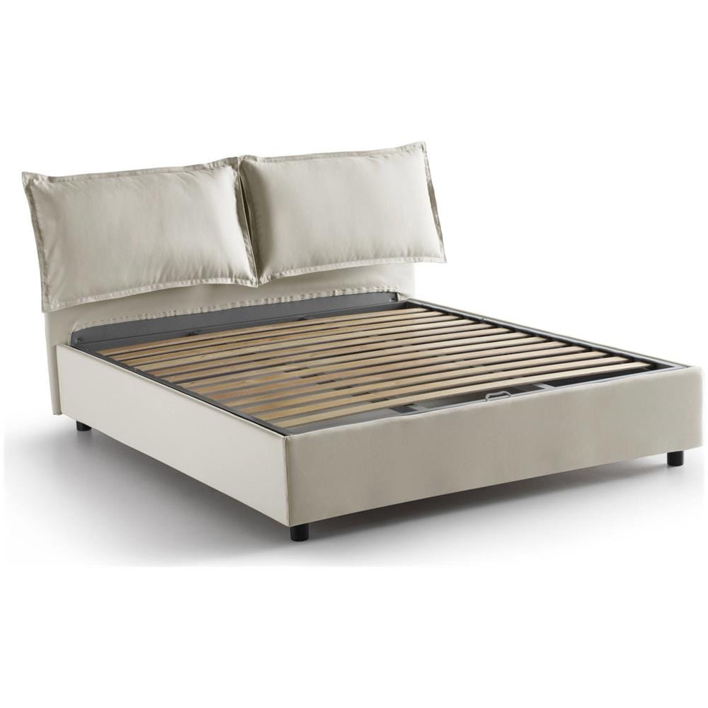 Letto Matrimoniale Denise, Letto Contenitore Con Rivestimento In Tessuto, 100% Made In Italy, Apertura Frontale, Con Materasso Cm 160x190 Incluso, Beige - Foto 3