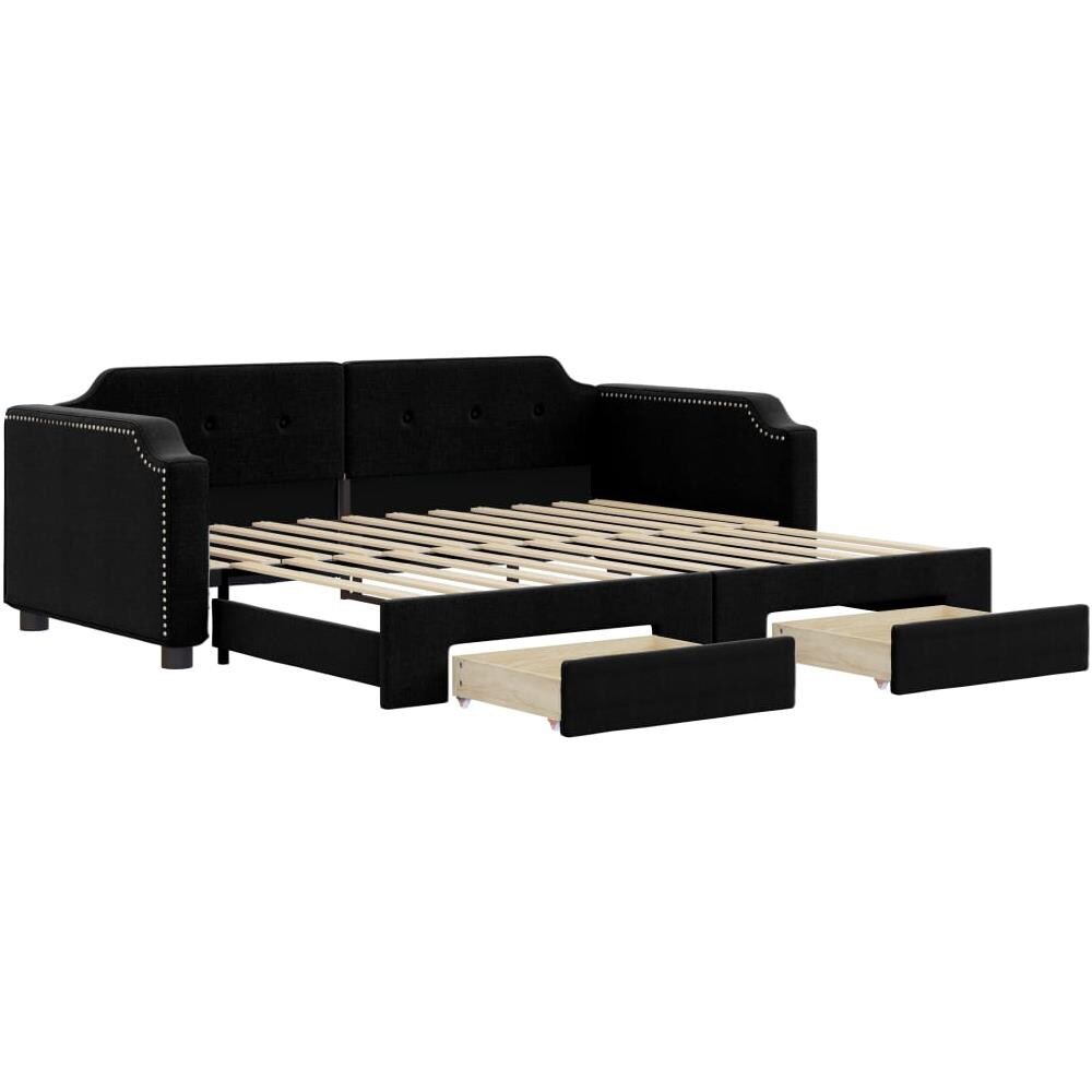 Divano Letto Estraibile Con Cassetti Nero 100x200 Cm In Tessuto - Foto 1