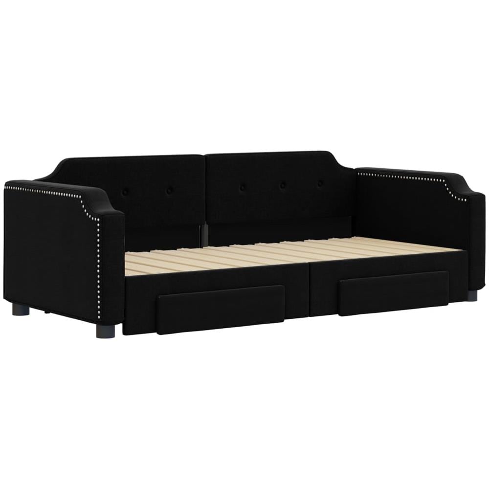 Divano Letto Estraibile Con Cassetti Nero 100x200 Cm In Tessuto - Foto 2