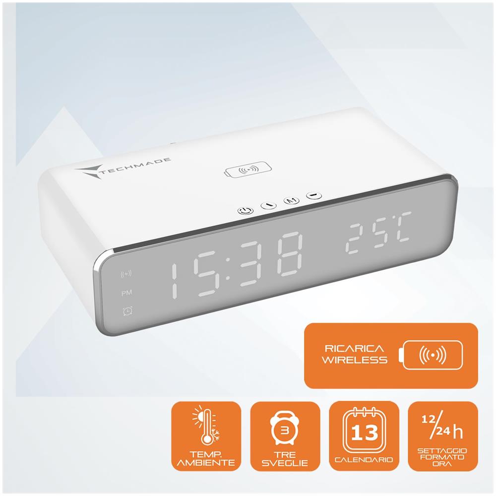 Sveglia con Ricarica Wireless Smartphone 15W Bianca - Foto 2