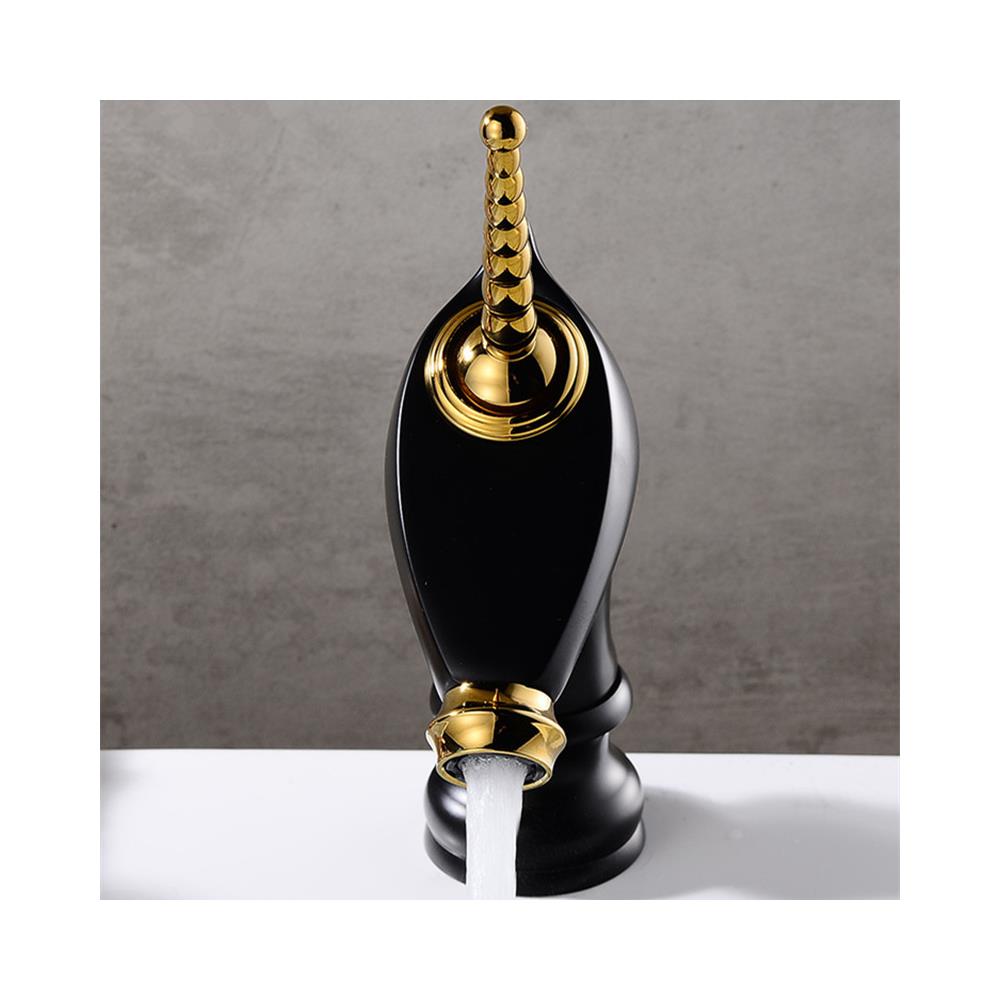 Rubinetto per lavabo da bagno, Blackswan, tipo M280 Unicorn, modello corto nero /oro lucido, misura 20 cm - Foto 4