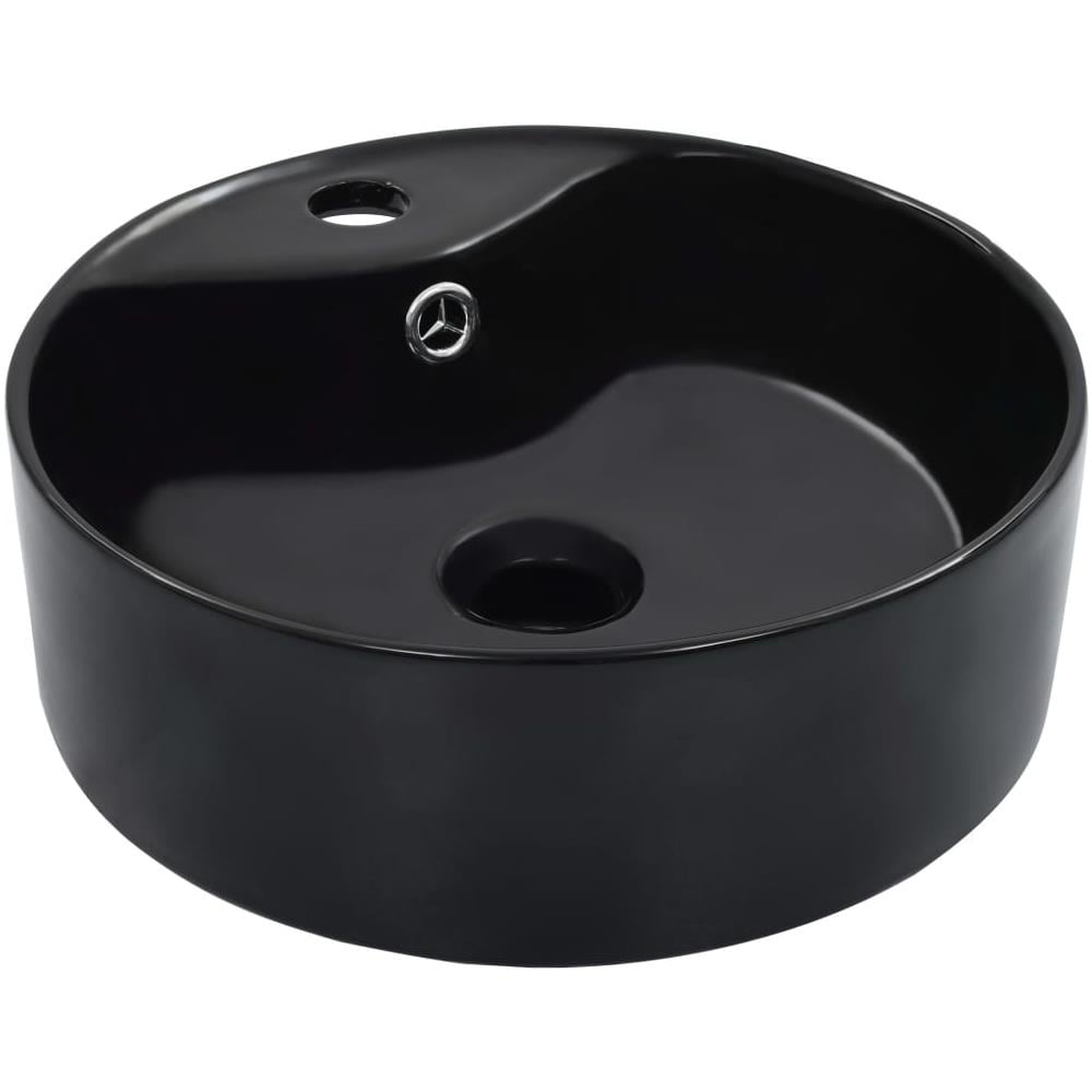 Lavandino Con Troppopieno 36x13 Cm In Ceramica Nero - Foto 1