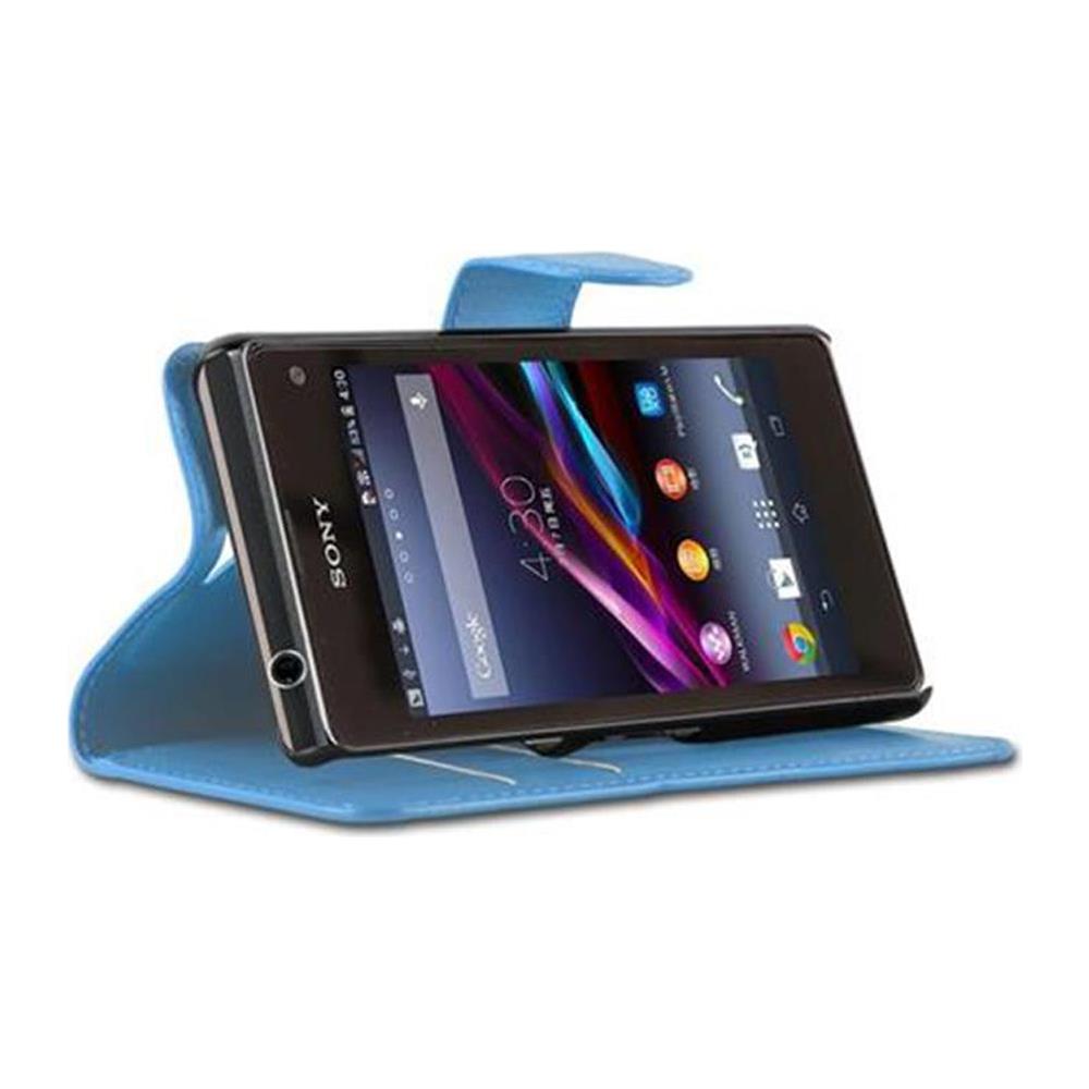 Custodia Compatibile Con Sony Xperia Z1 Compact In Pastello Blu - Coperchio Protettiva Con Chiusura Magnetica, Funzione Stand E Tasca Per Le Carte - Foto 5
